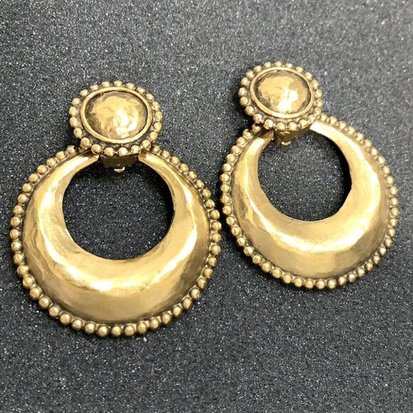CHANEL Hoop 2 way Dangle Clip-On Earrings Gold Tone 25 Auth p1100 - Picture 6 of 11
